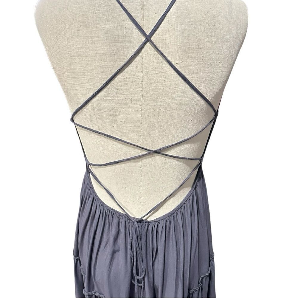 Cider Solid Backless Pleated Maxi Dress Size Large - image 7